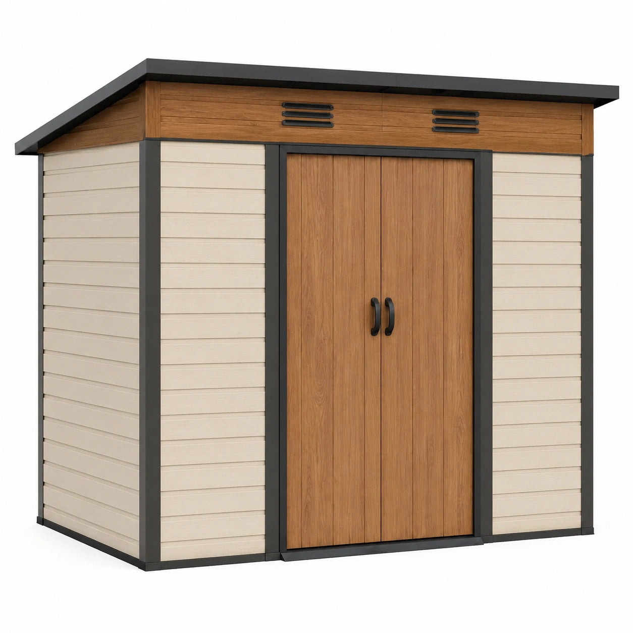 Abri de jardin en résine composite marron et beige avec toit incliné 200x130x210 cm