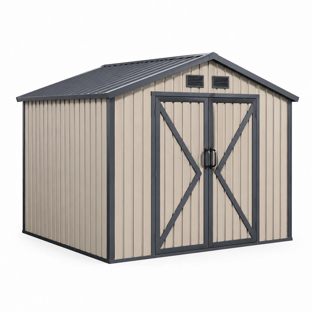 Abri de jardin en acier galvanisé beige et gris 267x182x190 cm