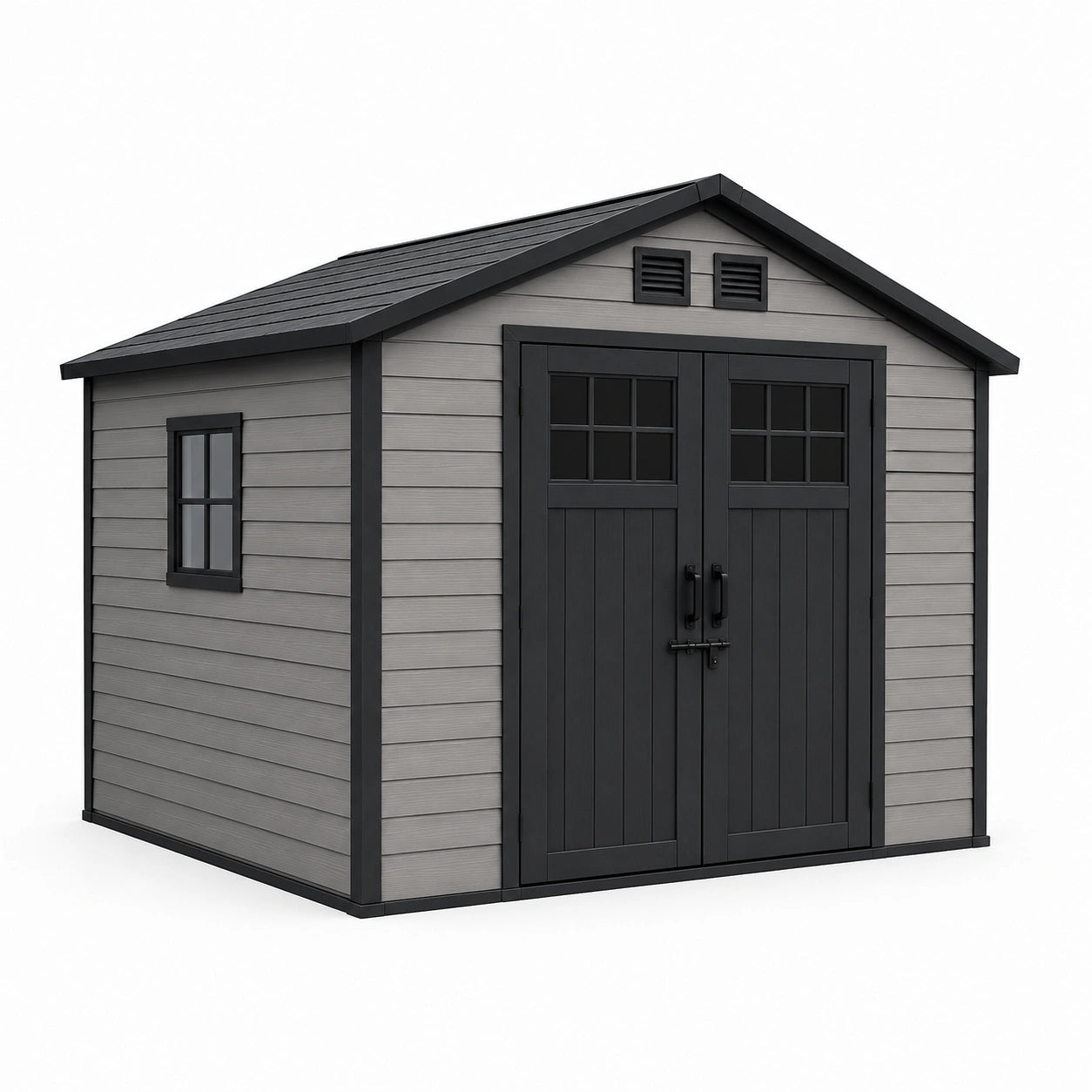 Abri de jardin en résine polypropylène avec fenêtres et double porte 262x332x252 cm