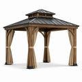 Pavillon en aluminium avec toit en acier et rideaux en polyester beige 3x3m