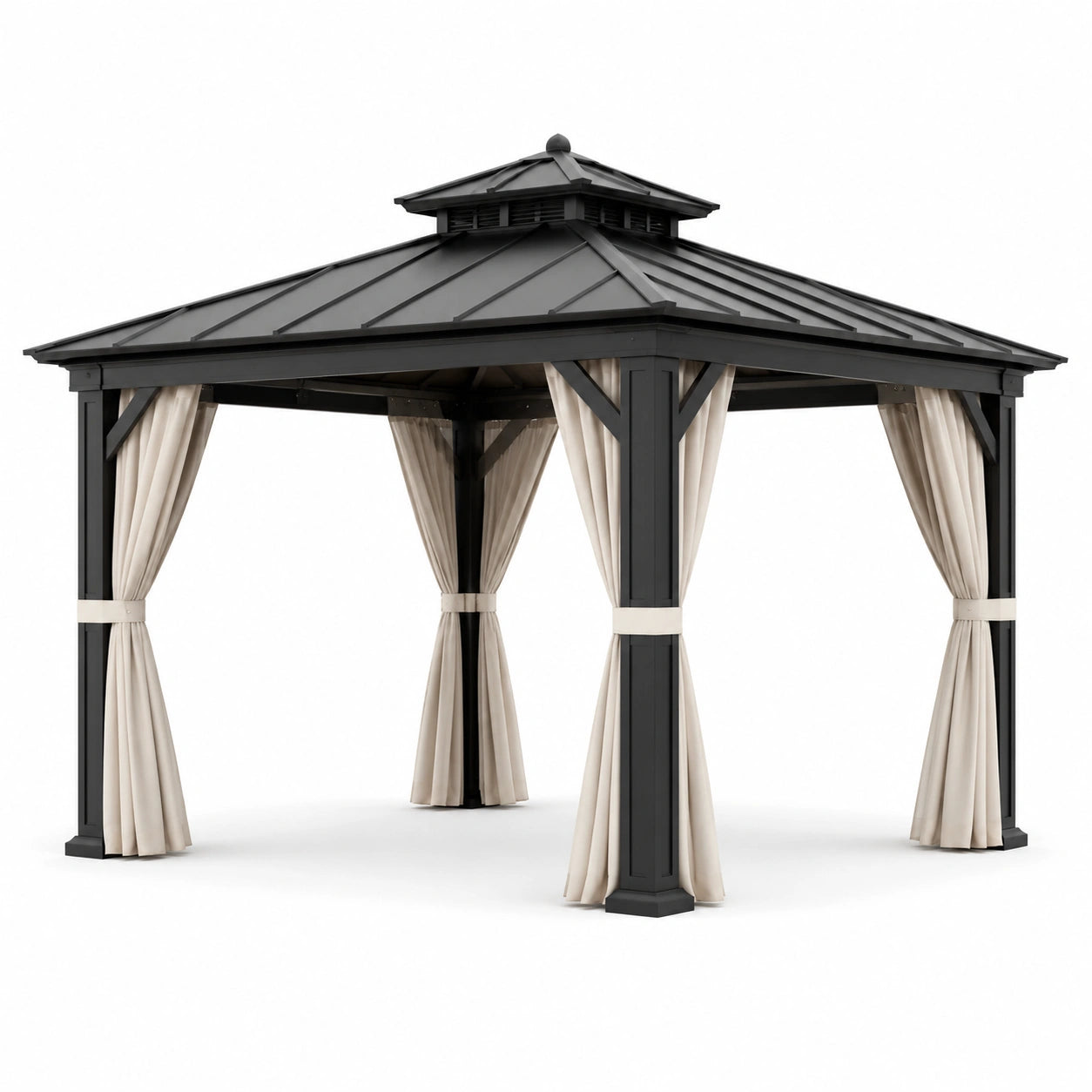 Pavillon en aluminium avec rideaux en polyester, 300x300 cm