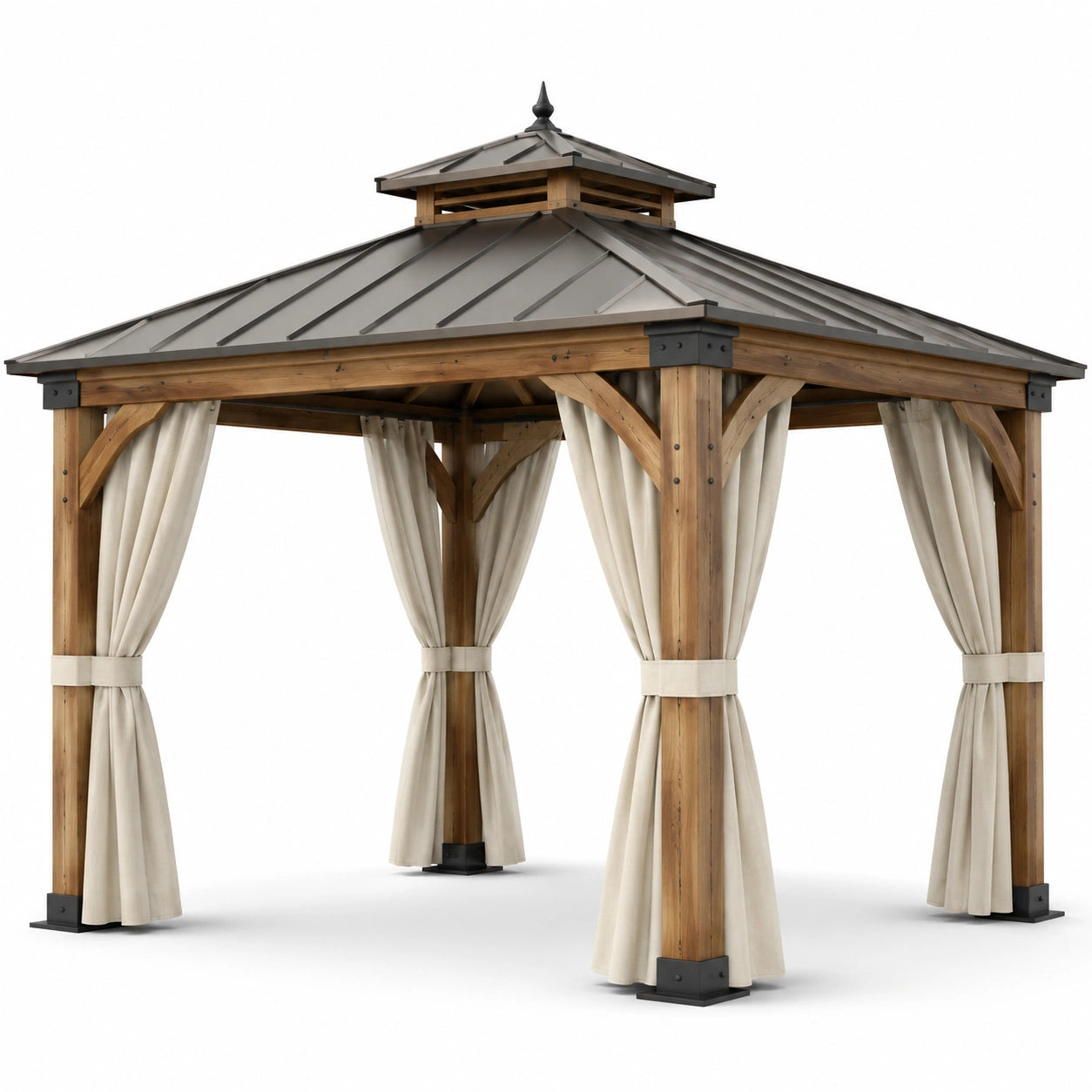 Pavillon de jardin en aluminium avec toit en métal et rideaux en polyester 3x4m