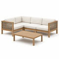 Ensemble de salon de jardin en bois et aluminium avec coussins crème