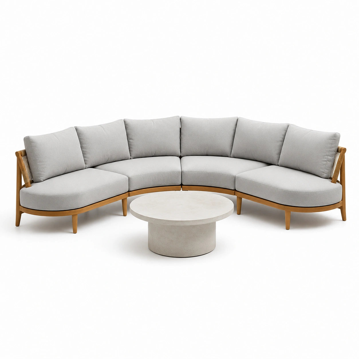Ensemble de salon en bois et tissu vert avec table ronde