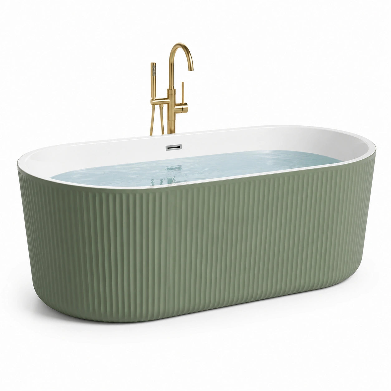 Baignoire îlot en acrylique avec mitigeur doré