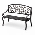 Banc de jardin en métal noir avec motif de feuilles 128cm