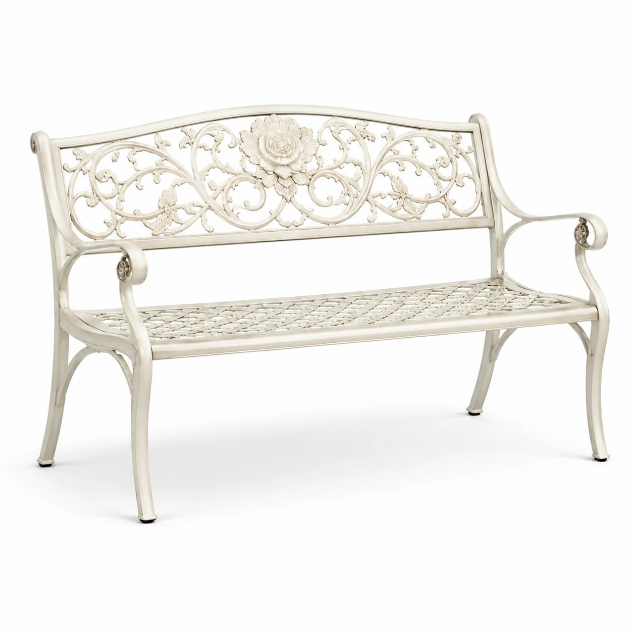 Banc de jardin en aluminium blanc avec motifs floraux
