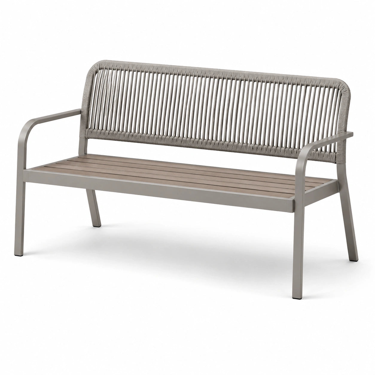 Banc de jardin en métal et bois avec dossier en corde polyestere
