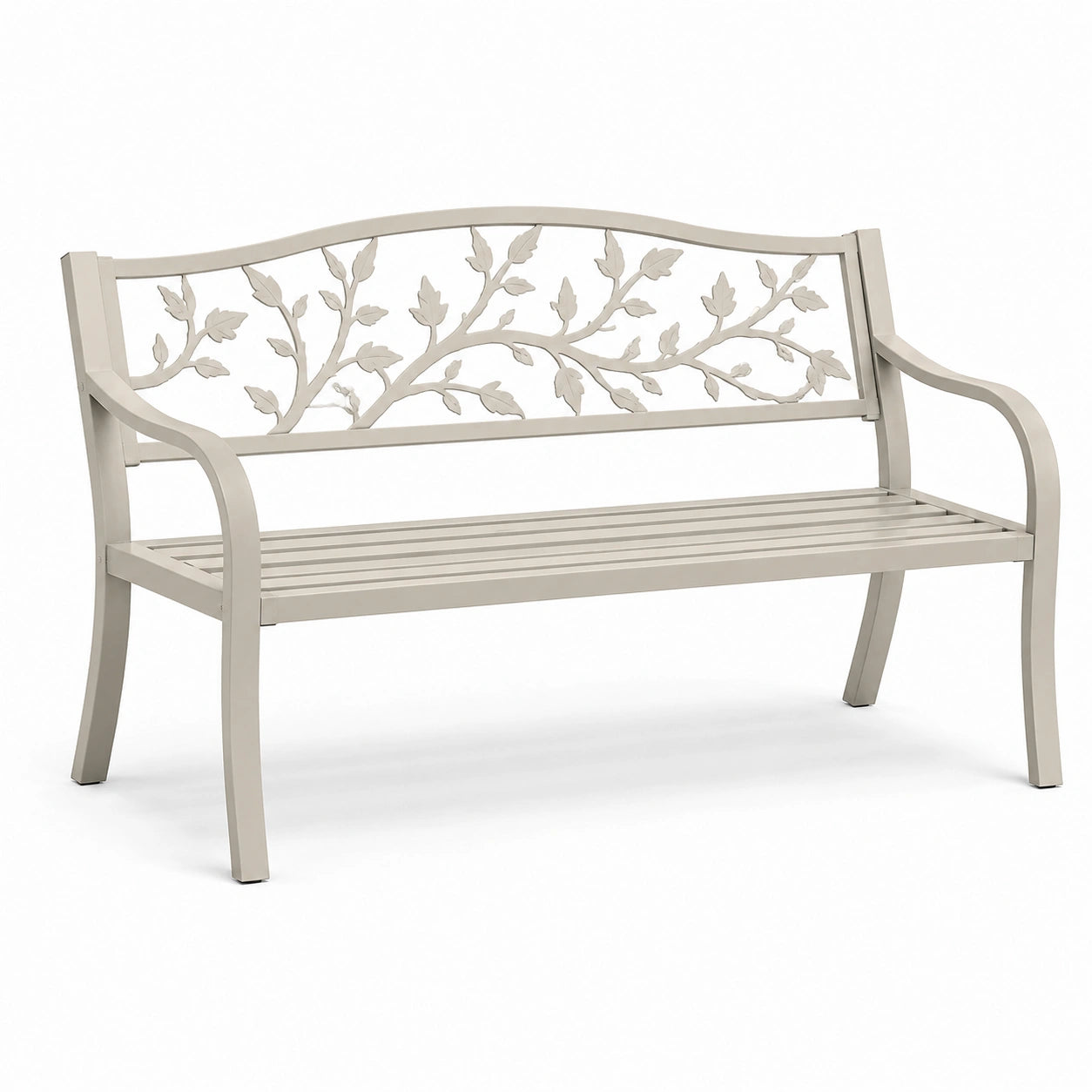 Banc de jardin en métal avec motifs floraux beige