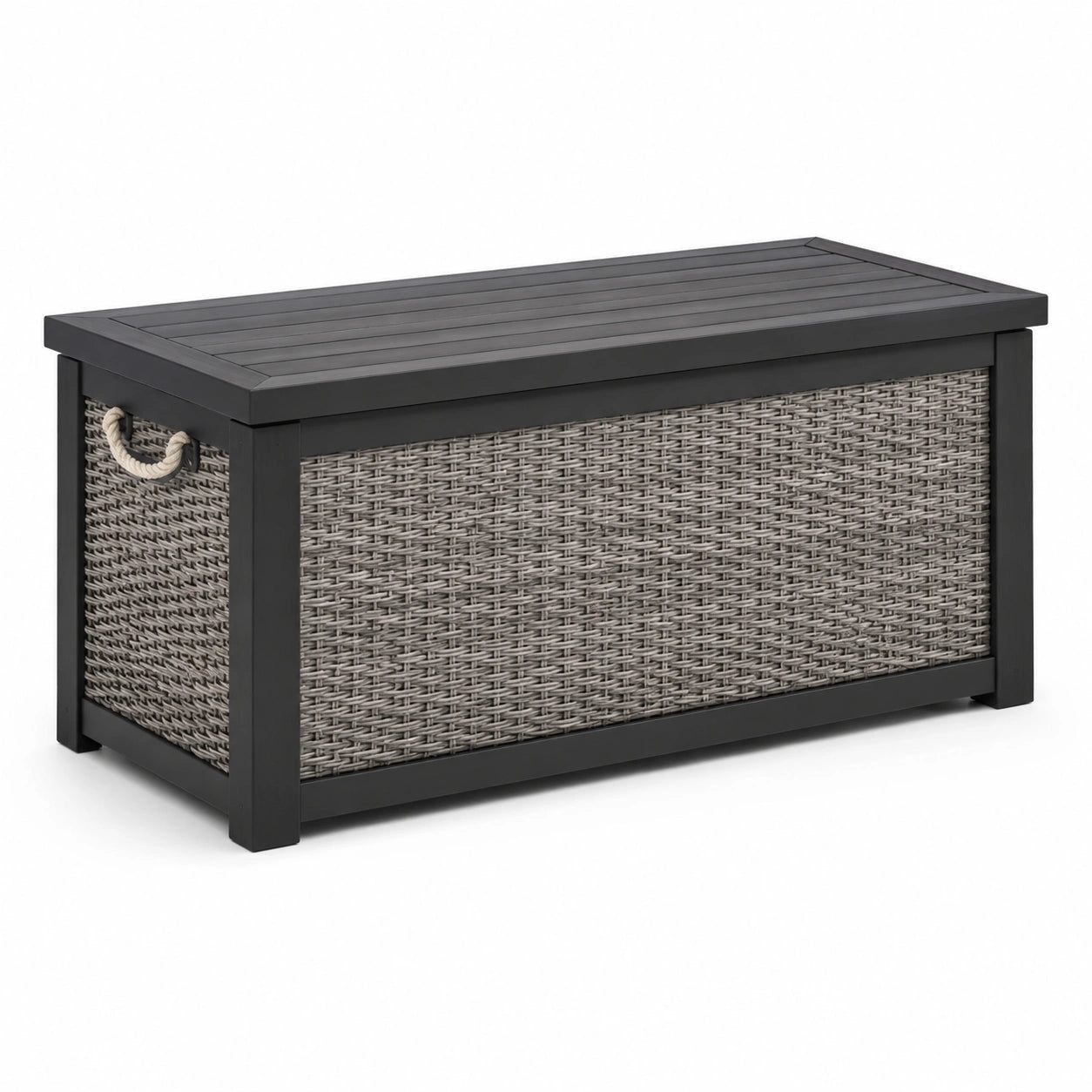 Coffre de rangement en métal et résine tressée gris/noir