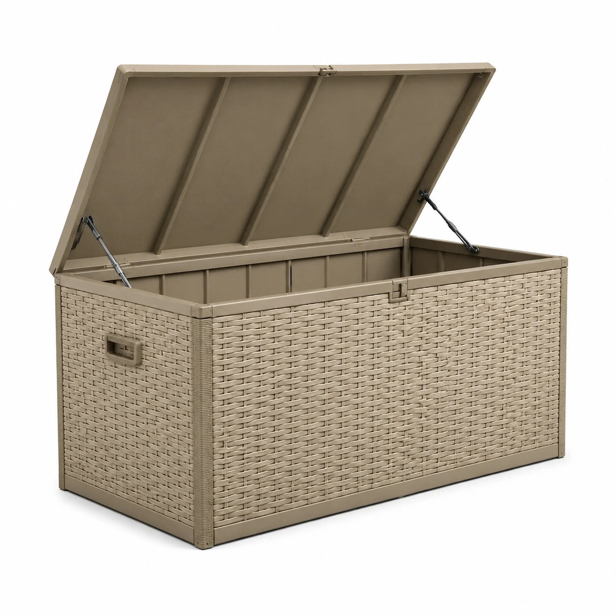 Coffre de rangement extérieur en résine tressée beige 117L