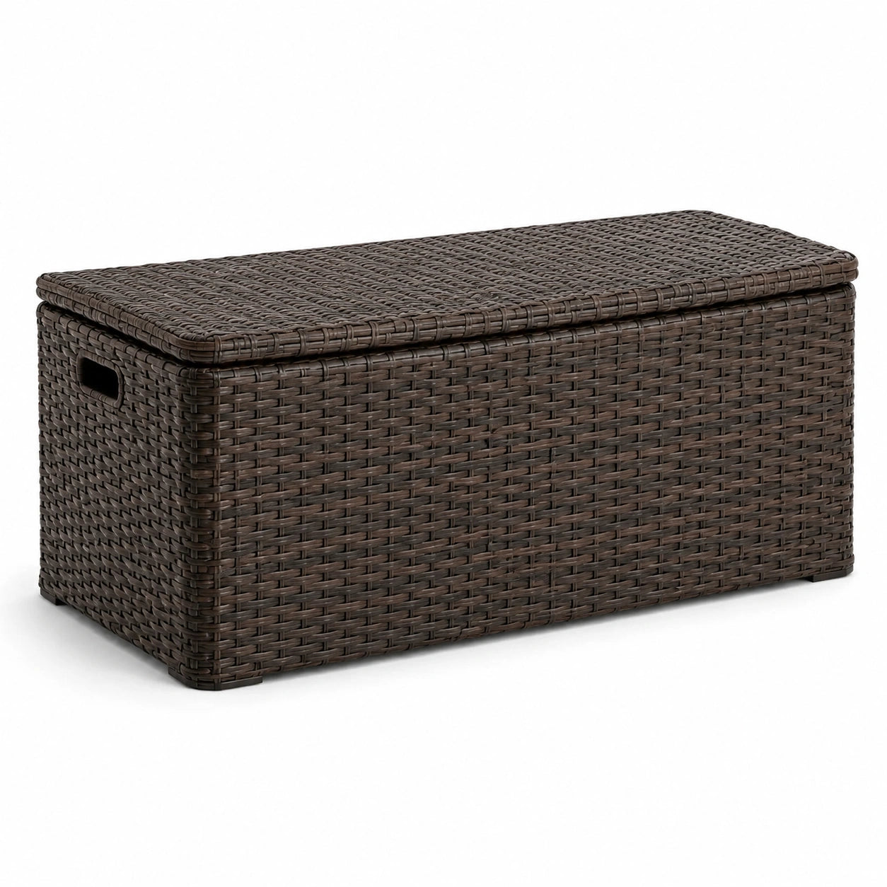 Coffre de rangement en résine tressée marron extérieur