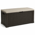 Coffre de rangement extérieur en plastique tressé marron et beige