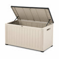 Coffre de rangement extérieur en plastique beige avec couvercle charnière 270L