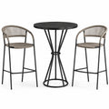Ensemble table haute ronde en métal et tabourets en corde tressée