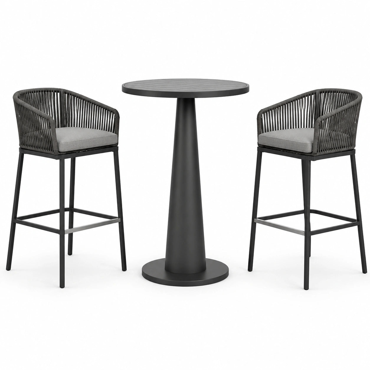 Ensemble bistro en aluminium avec tabourets en corde anthracite
