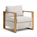 Chaise berçante en bois et corde gris avec coussin beige