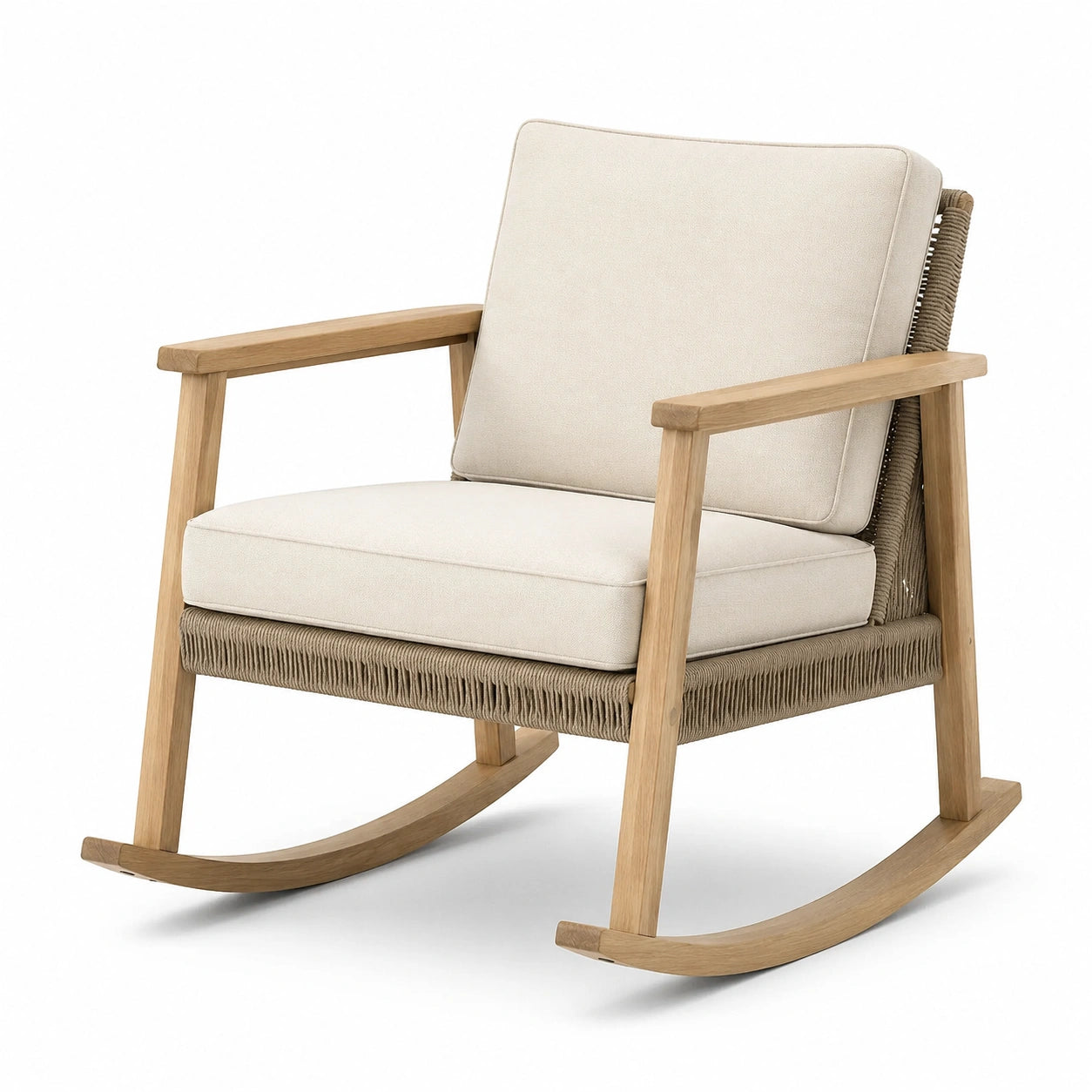 Fauteuil à bascule en métal vert avec coussins en polyester