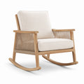 Fauteuil à bascule en bois blanc avec coussin beige
